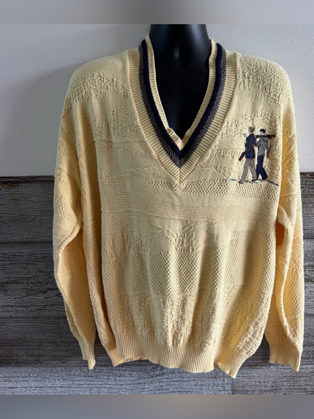 Vintage Carmel Golf Sweater XL Cream Embroidered Golfers Textured Knit (U1)
